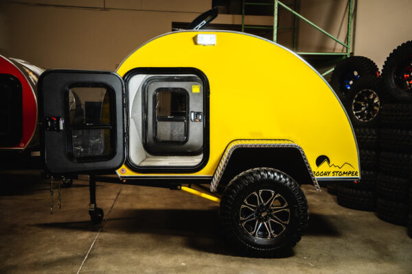 yellow teardrop camper trailer